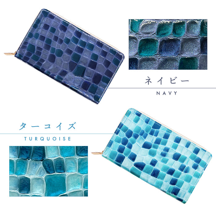 【財布の百貨店公式】 通帳も入る長財布 ちょっと上品なステンドグラス マルチケース 本革 パスポート 母子手帳 ケース 大容量 多機能 ラウンドファスナー レディース 型押し エナメル【安心の返品保証付き】