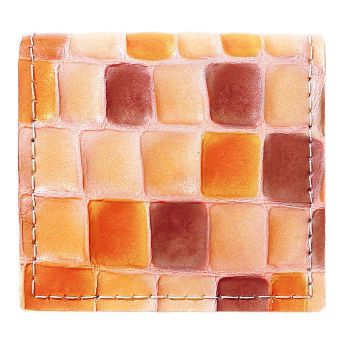 【財布の百貨店公式】 本革 コインケース ボックス型 ちょっと上品なステンドグラス レディース 小銭入れ コンパクト スリム 薄型 型押し エナメル ピンク ターコイズ イエロー レッド ネイビー 【安心の返品保証付き】