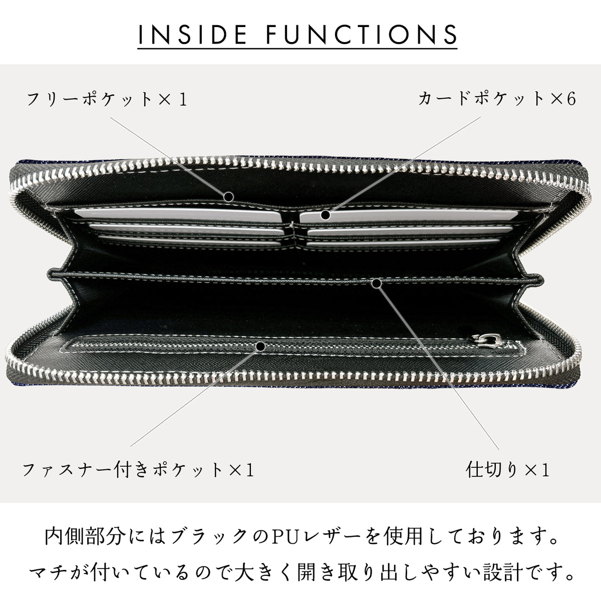 【財布の百貨店公式】 通帳も入る長財布 児島デニム マルチケース パスポート 通帳入れ 多機能 ラウンドファスナー 岡山デニム 日本製 【安心の返品保証付き】