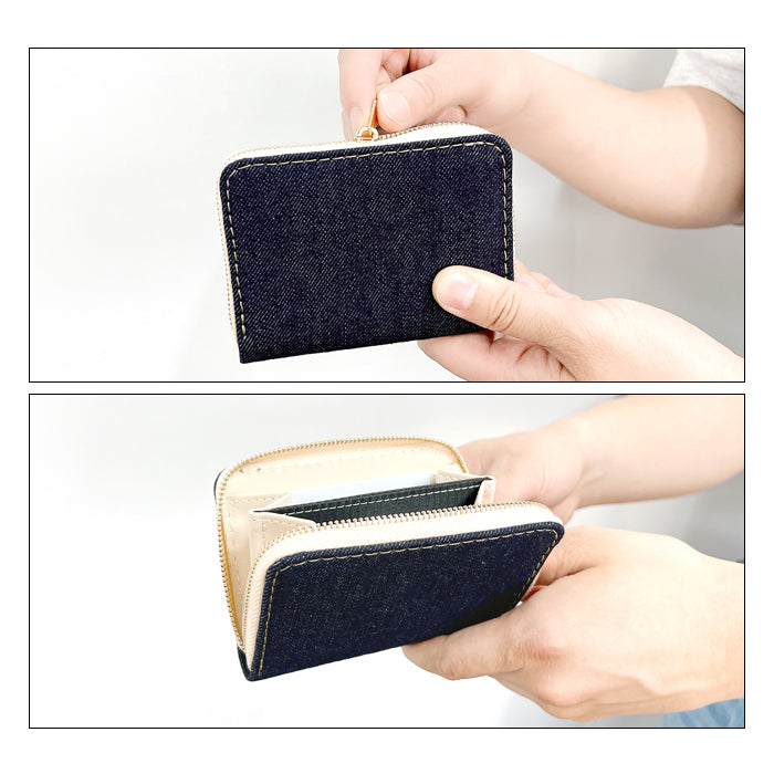【財布の百貨店公式】児島デニム ミニ財布 財布 コインケース レディース メンズ ラウンドファスナー 小銭入れ カード入れ デニム生地 インディゴブルー【安心の返品保証付き】