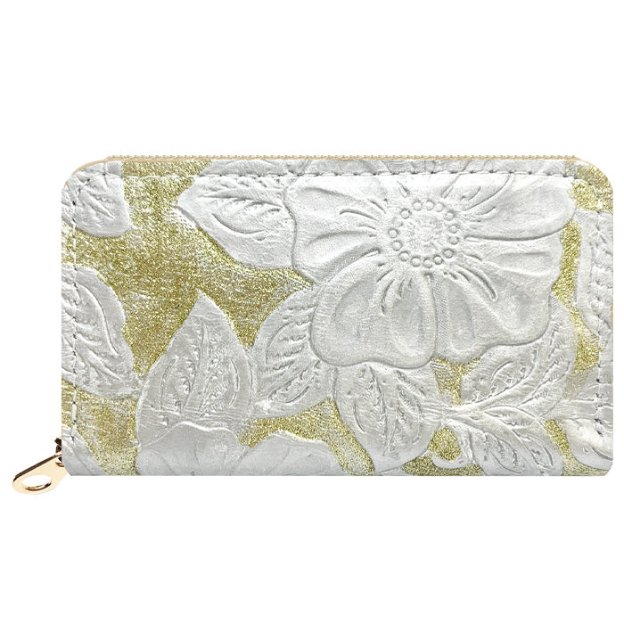 【財布の百貨店公式】 本革 コインケース ラメフラワー 型押し レディース コンパクト ラウンドファスナー 小銭入れ 【安心の返品保証付き】