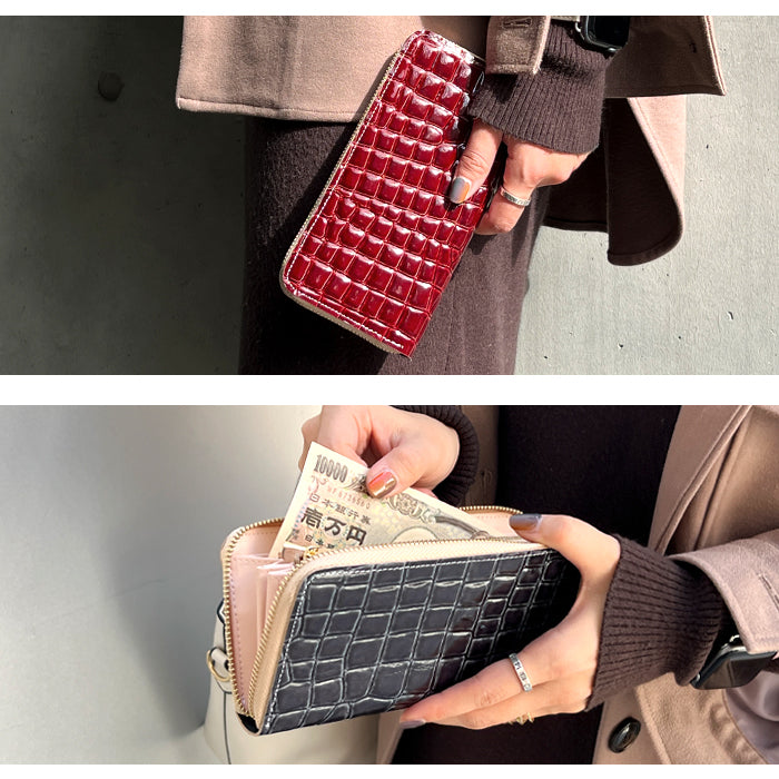 【財布の百貨店公式】 長財布 本革 財布 クロコダイル風 型押し レディース メンズ ラウンド型ファスナー エナメル ワニ柄 美クロコダイル |洗練された輝き、クロコダイル風の品格 【安心の返品保証付き】