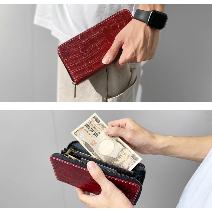 【財布の百貨店公式】 長財布 本革 クロコダイル風 型押し 財布 レディース メンズ ラウンド型ファスナー |洗練された輝き、クロコダイル風の品格 【安心の返品保証付き】