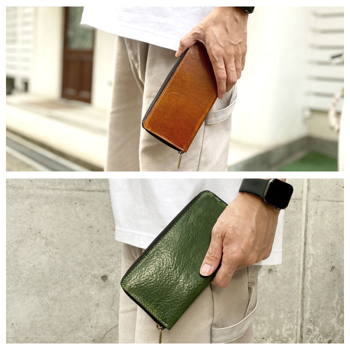 【財布の百貨店公式】 イタリア産 ダグラスレザー 財布 長財布 本革 ラウンド型ファスナー ヌメ革 牛革 メンズ イタリアンレザー ダグラス |洗練された手触り、持つだけで格が上がる一品 【安心の返品保証付き】