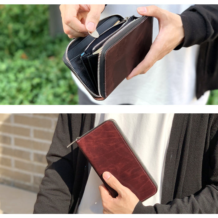 【財布の百貨店公式】 長財布 ジェントルマン 財布 本革 ラウンド型ファスナー ヌメ革 牛革 メンズ |艶のある上品な牛ヌメ革を使用した長財布 【安心の返品保証付き】