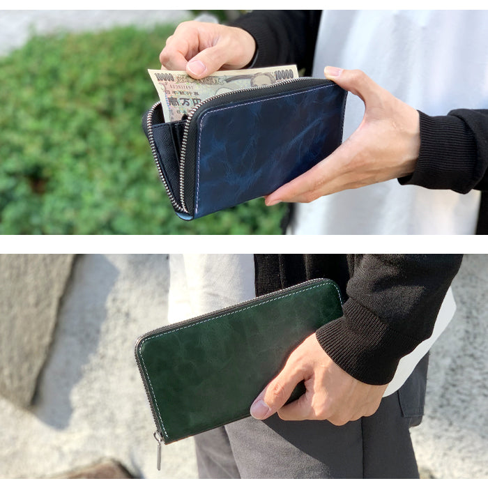 【財布の百貨店公式】 長財布 ジェントルマン 財布 本革 ラウンド型ファスナー ヌメ革 牛革 メンズ |艶のある上品な牛ヌメ革を使用した長財布 【安心の返品保証付き】