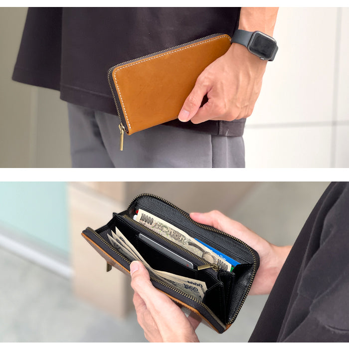 【財布の百貨店公式】 長財布 馬革 財布 馬ヌメ 本革 ラウンド型ファスナー ホースレザー メンズ レディース クラシック| 革の経年変化を楽しむ、末永く愛せる長財布 【安心の返品保証付き】