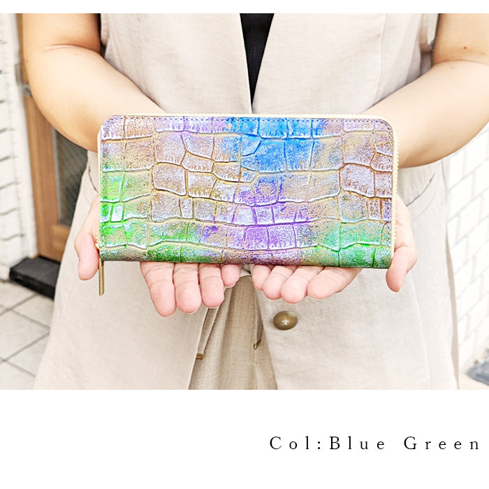 【財布の百貨店公式】 本革 長財布 レディース 財布 ラウンド型ファスナー 型押しアート| 上品×可愛いが叶う!大人のためのアートウォレット 【安心の返品保証付き】