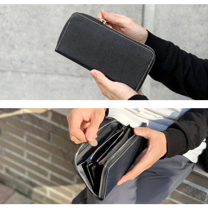 【財布の百貨店公式】 長財布 本革 メンズ 財布 ラウンド型ファスナー 型押し 牛革 レザー カード収納 男の型押し |ビジネスシーンにも映える、スタイリッシュな本革財布 【安心の返品保証付き】