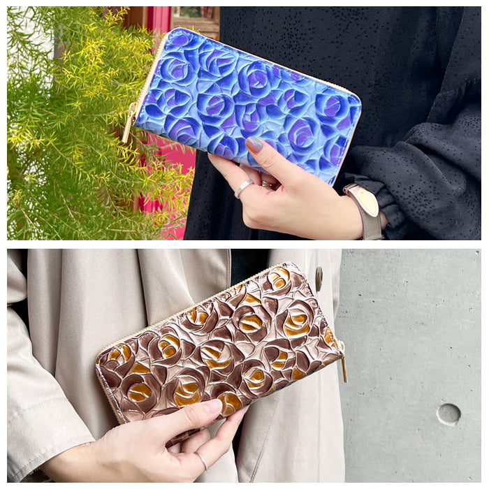 【財布の百貨店公式】 本革 長財布 財布 レディース ステンドグラスローズ ラウンド型ファスナー 薔薇 | 美しさと機能性を兼ね備えた大人の財布 【安心の返品保証付き】
