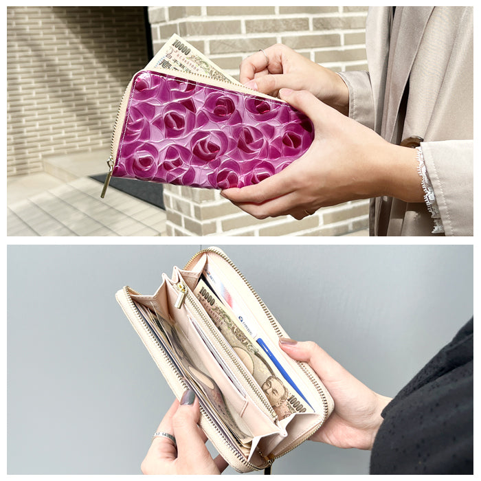 【財布の百貨店公式】 本革 長財布 財布 レディース ステンドグラスローズ ラウンド型ファスナー 薔薇 | 美しさと機能性を兼ね備えた大人の財布 【安心の返品保証付き】