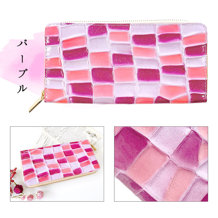 【財布の百貨店公式】 ステンドグラス 長財布 本革 財布 レディース ラウンド型ファスナー | まるでステンドグラスのような美しい輝き 【安心の返品保証付き】