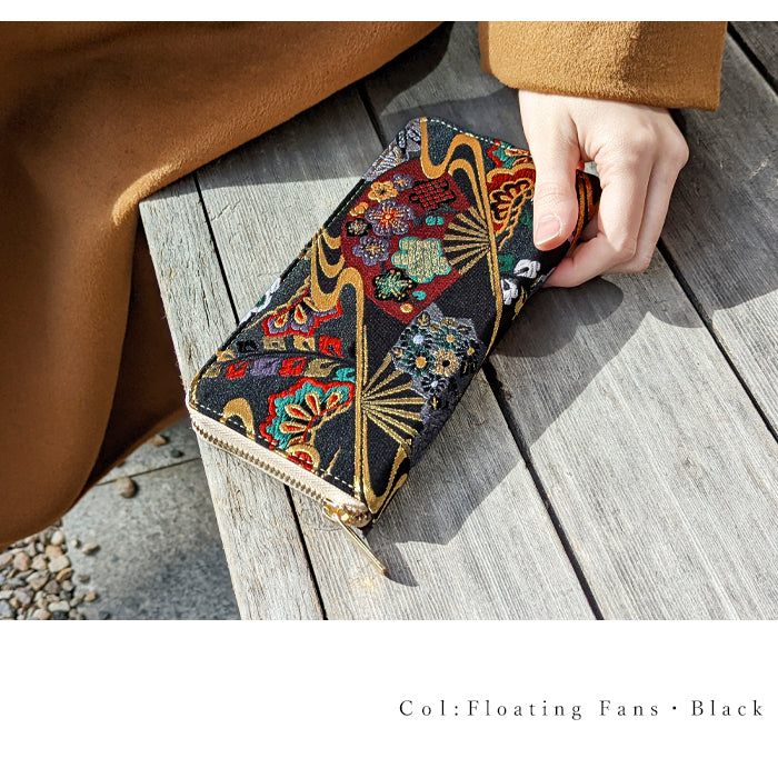 【財布の百貨店公式】 西陣織 月影 長財布 レディース メンズ 財布 ラウンド型ファスナー - 高級感漂う日本製の和風財布 | プレゼントにも最適 【安心の返品保証付き】