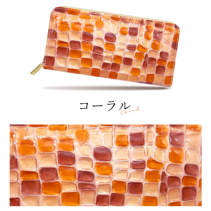 財布 本革 レディース ステンドグラス風 長財布 ラウンド型ファスナー ちょっと上品なステンドグラス | まるでステンドグラスのような美しい長財布