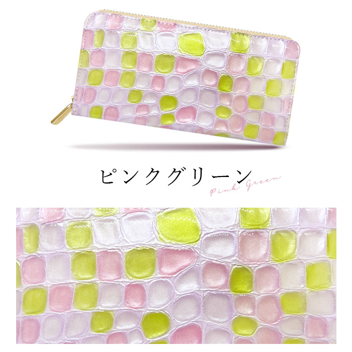 財布 本革 レディース ステンドグラス風 長財布 ラウンド型ファスナー ちょっと上品なステンドグラス | まるでステンドグラスのような美しい長財布