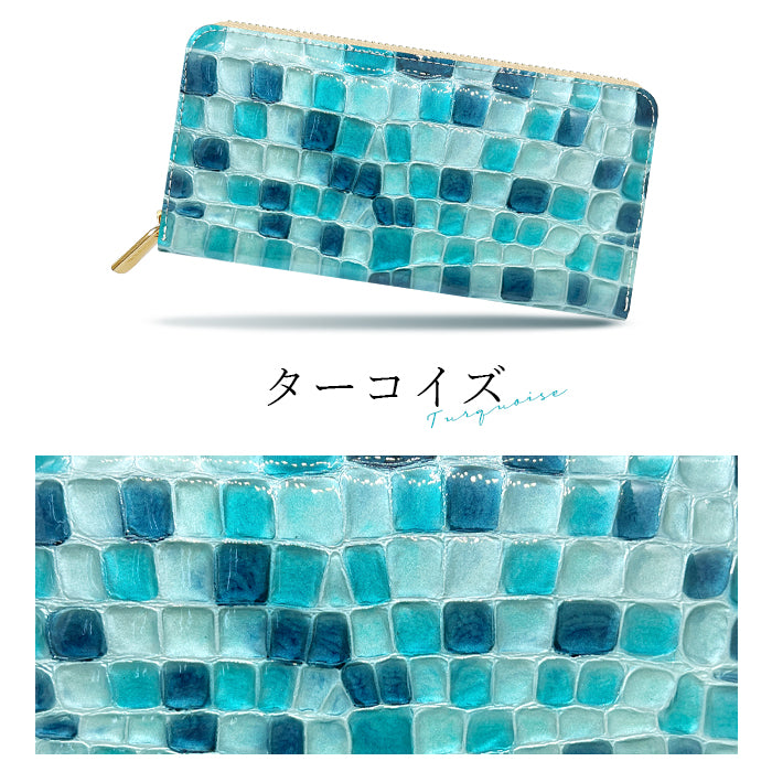 財布 本革 レディース ステンドグラス風 長財布 ラウンド型ファスナー ちょっと上品なステンドグラス | まるでステンドグラスのような美しい長財布