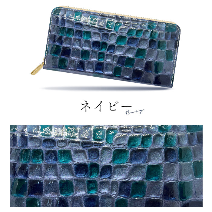 財布 本革 レディース ステンドグラス風 長財布 ラウンド型ファスナー ちょっと上品なステンドグラス | まるでステンドグラスのような美しい長財布