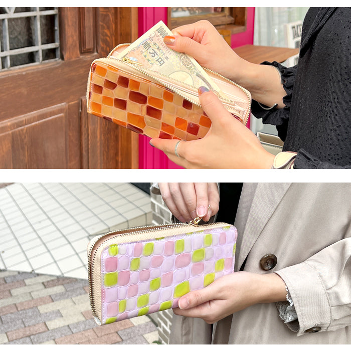 【財布の百貨店公式】 長財布 ちょっと上品なステンドグラス 財布 本革 レディース ステンドグラス風 ラウンド型ファスナー | まるでステンドグラスのような美しい長財布 日本製 【安心の返品保証付き】