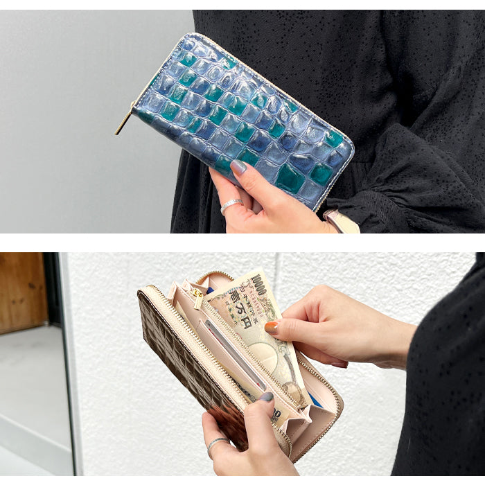 財布 本革 レディース ステンドグラス風 長財布 ラウンド型ファスナー ちょっと上品なステンドグラス | まるでステンドグラスのような美しい長財布