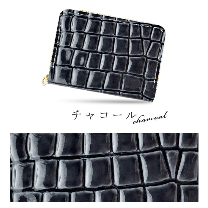【財布の百貨店公式】 財布 ミニ財布 本革 美クロコダイル 型押し 牛革 ミニウォレット コンパクト ラウンドファスナー サイフ さいふ ウォレット 小さい財布 革 レザー カード収納 革財布 ラウンド財布 ミニサイフ 本革 ミニ財布 エナメル ワニ柄