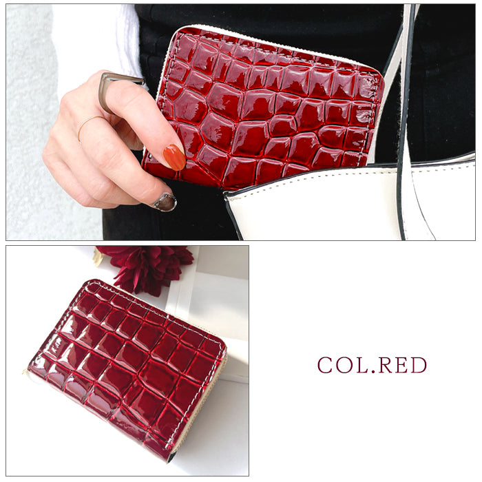 【財布の百貨店公式】 ミニ財布 本革 美クロコダイル 型押し 財布 牛革 ミニウォレット コンパクト ラウンドファスナー サイフ さいふ ウォレット 小さい財布 革 レザー カード収納 革財布 ラウンド財布 ミニサイフ 本革 ミニ財布 エナメル ワニ柄 【安心の返品保証付き】
