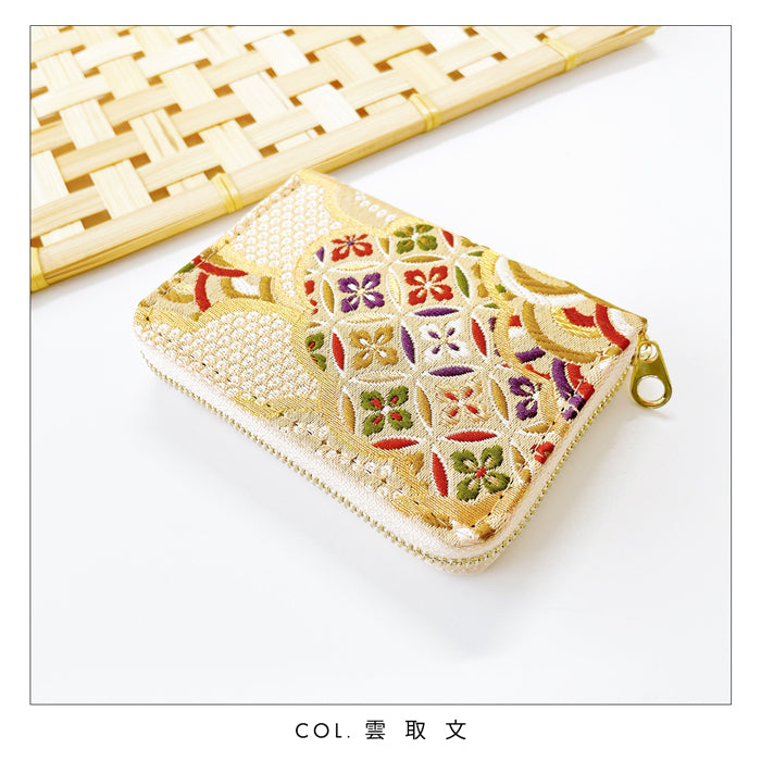 【財布の百貨店公式】 西陣織 極 ミニ財布 財布 金襴 ミニウォレット コンパクト ラウンドファスナー サイフ さいふ ウォレット 小さい財布 カード収納 ラウンド財布 ミニサイフ 和風 和柄 和 豪華 織物 鳳凰 桜 櫻 宝尽くし 華文 花文 流水 ハンドメイド 【安心の返品保証付き】