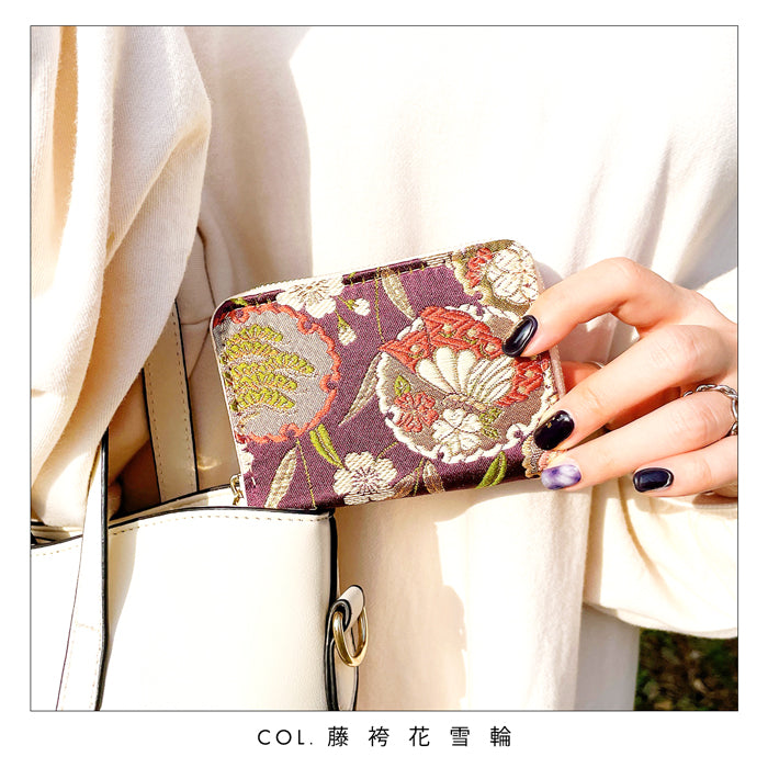 【財布の百貨店公式】 西陣織 極 ミニ財布 財布 金襴 ミニウォレット コンパクト ラウンドファスナー サイフ さいふ ウォレット 小さい財布 カード収納 ラウンド財布 ミニサイフ 和風 和柄 和 豪華 織物 鳳凰 桜 櫻 宝尽くし 華文 花文 流水 ハンドメイド 【安心の返品保証付き】