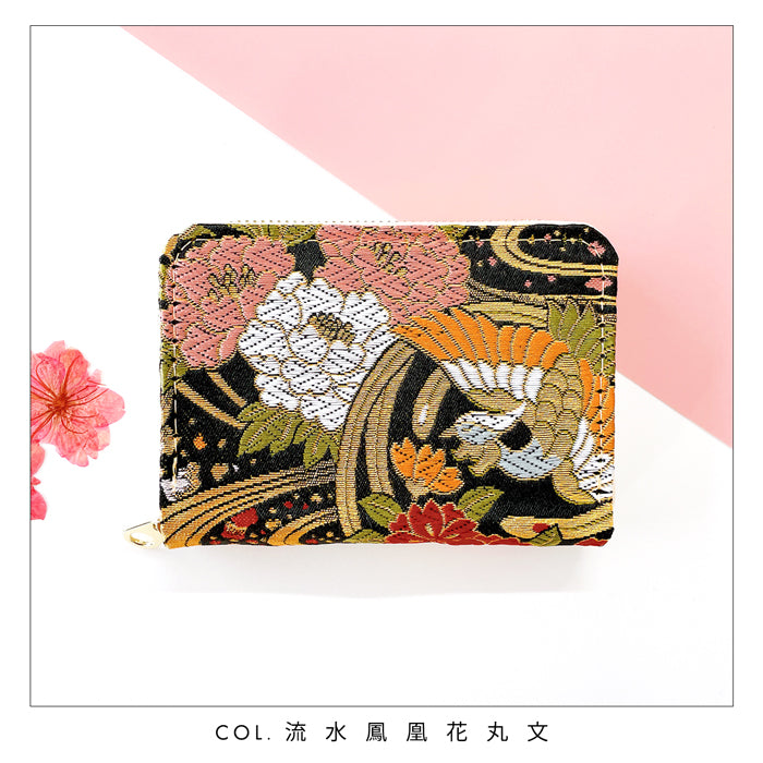 【財布の百貨店公式】 西陣織 極 ミニ財布 財布 金襴 ミニウォレット コンパクト ラウンドファスナー サイフ さいふ ウォレット 小さい財布 カード収納 ラウンド財布 ミニサイフ 和風 和柄 和 豪華 織物 鳳凰 桜 櫻 宝尽くし 華文 花文 流水 ハンドメイド 【安心の返品保証付き】