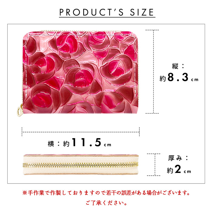 【財布の百貨店公式】 本革 ステンドグラス ローズ ミニ財布 ミニウォレット レディース 小さい財布 財布 ラウンドファスナー コンパクト ウォレット カード収納 薔薇 【安心の返品保証付き】