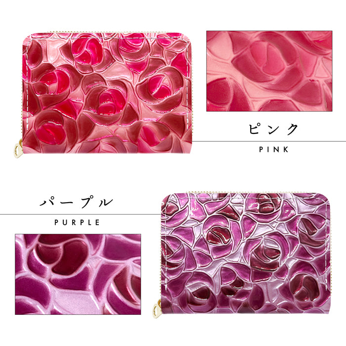 【財布の百貨店公式】 本革 ステンドグラス ローズ ミニ財布 ミニウォレット レディース 小さい財布 財布 ラウンドファスナー コンパクト ウォレット カード収納 薔薇 【安心の返品保証付き】
