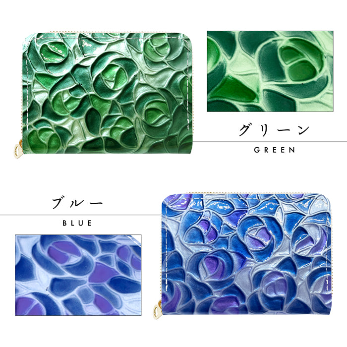 【財布の百貨店公式】 本革 ステンドグラス ローズ ミニ財布 ミニウォレット レディース 小さい財布 財布 ラウンドファスナー コンパクト ウォレット カード収納 薔薇 【安心の返品保証付き】