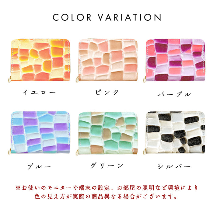 【財布の百貨店公式】 本革 ステンドグラス ミニ財布 財布 ミニウォレット コンパクト ラウンドファスナー サイフ さいふ ウォレット 小さい財布 革 カード収納 レディース エナメル【安心の返品保証付き】