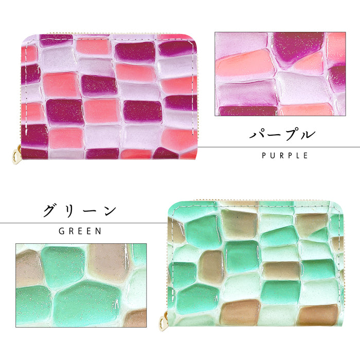 【財布の百貨店公式】 本革 ステンドグラス ミニ財布 財布 ミニウォレット コンパクト ラウンドファスナー サイフ さいふ ウォレット 小さい財布 革 カード収納 レディース エナメル【安心の返品保証付き】