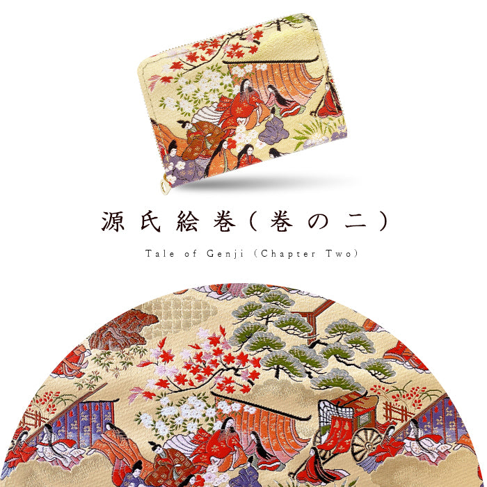 【財布の百貨店公式】 ミニ財布 西陣織 高美者 財布 金襴 ミニウォレット コンパクト ラウンドファスナー サイフ さいふ ウォレット 小さい財布 カード収納 ラウンド財布 ミニサイフ 和風 和柄 和 豪華 織物 鳳凰 源氏絵巻 流水文 牡丹 ハンドメイド 【安心の返品保証付き】