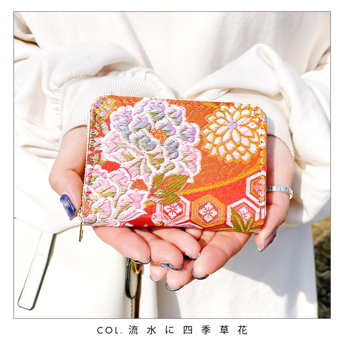 【財布の百貨店公式】 ミニ財布 西陣織 竹 財布 金襴 ミニウォレット コンパクト ラウンドファスナー サイフ さいふ ウォレット 小さい財布 カード収納 ラウンド財布 ミニサイフ 和風 和柄 和 豪華 織物 花唐草 丸紋 菊花文 桜 水文 ハンドメイド 【安心の返品保証付き】
