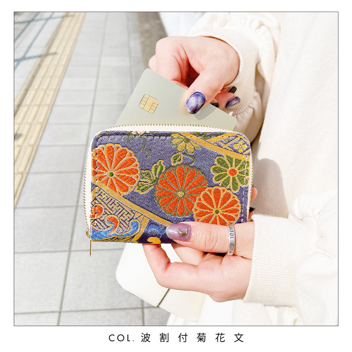 【財布の百貨店公式】 ミニ財布 西陣織 竹 財布 金襴 ミニウォレット コンパクト ラウンドファスナー サイフ さいふ ウォレット 小さい財布 カード収納 ラウンド財布 ミニサイフ 和風 和柄 和 豪華 織物 花唐草 丸紋 菊花文 桜 水文 ハンドメイド 【安心の返品保証付き】