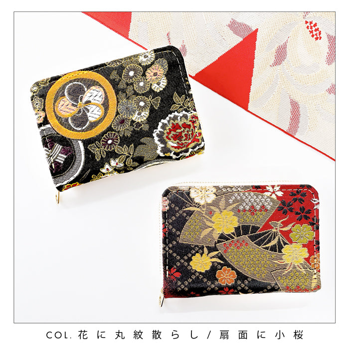 【財布の百貨店公式】 ミニ財布 西陣織 竹 財布 金襴 ミニウォレット コンパクト ラウンドファスナー サイフ さいふ ウォレット 小さい財布 カード収納 ラウンド財布 ミニサイフ 和風 和柄 和 豪華 織物 花唐草 丸紋 菊花文 桜 水文 ハンドメイド 【安心の返品保証付き】