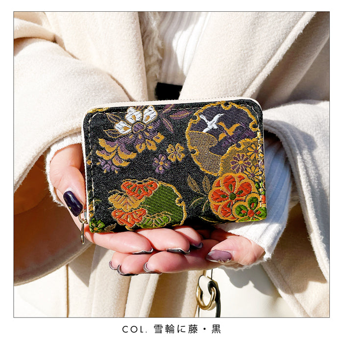 【財布の百貨店公式】 ミニ財布 西陣織 月影 財布 金襴 ミニウォレット コンパクト ラウンドファスナー サイフ さいふ ウォレット 小さい財布 カード収納 ラウンド財布 ミニサイフ 和風 和柄 和 豪華 織物 ハンドメイド 【安心の返品保証付き】