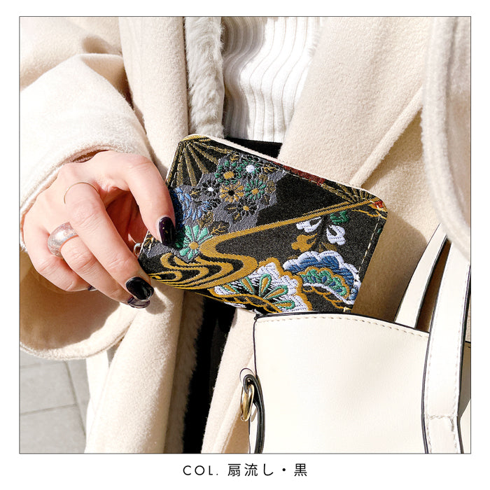 【財布の百貨店公式】 ミニ財布 西陣織 月影 財布 金襴 ミニウォレット コンパクト ラウンドファスナー サイフ さいふ ウォレット 小さい財布 カード収納 ラウンド財布 ミニサイフ 和風 和柄 和 豪華 織物 ハンドメイド 【安心の返品保証付き】