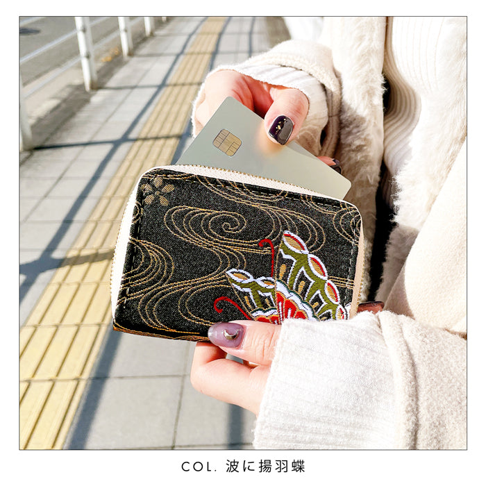 【財布の百貨店公式】 ミニ財布 西陣織 月影 財布 金襴 ミニウォレット コンパクト ラウンドファスナー サイフ さいふ ウォレット 小さい財布 カード収納 ラウンド財布 ミニサイフ 和風 和柄 和 豪華 織物 ハンドメイド 【安心の返品保証付き】