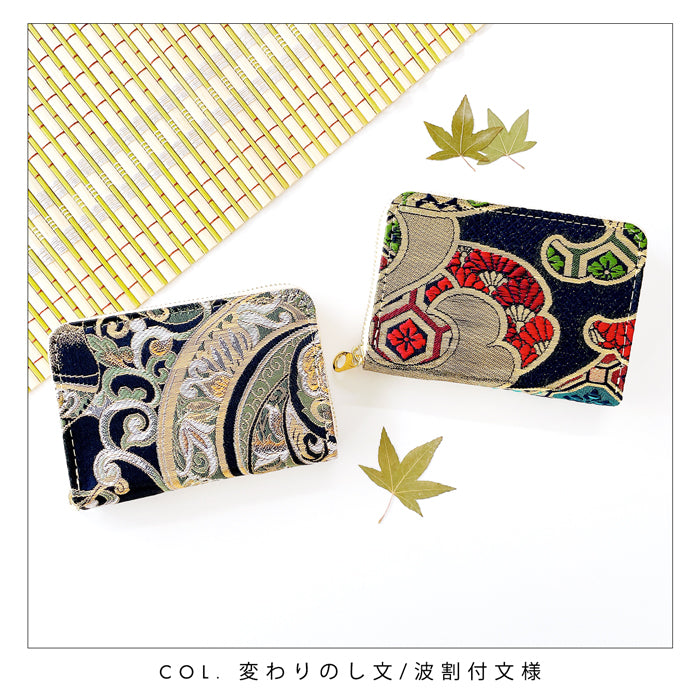 【財布の百貨店公式】 西陣織 宵 ミニ財布 財布 金襴 ミニウォレット コンパクト ラウンドファスナー サイフ さいふ ウォレット 小さい財布 カード収納 ラウンド財布 ミニサイフ 和風 和柄 和 豪華 織物 桜 波割付 変わりのし文 ハンドメイド 【安心の返品保証付き】