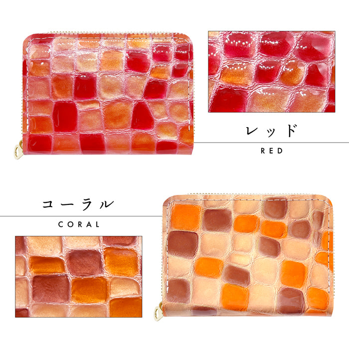 【財布の百貨店公式】 ステンドグラスのような美しい本革ミニ財布 ちょっと上品な ステンドグラス 財布 ミニ財布 本革 ミニウォレット コンパクト ラウンドファスナー 小さい財布 革 エナメル レザー カード収納 レディース 【安心の返品保証付き】