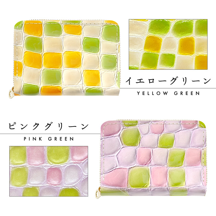 【財布の百貨店公式】 ステンドグラスのような美しい本革ミニ財布 ちょっと上品な ステンドグラス 財布 ミニ財布 本革 ミニウォレット コンパクト ラウンドファスナー 小さい財布 革 エナメル レザー カード収納 レディース 【安心の返品保証付き】