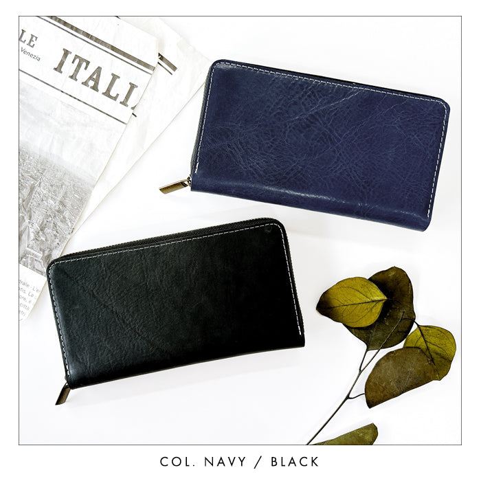 【財布の百貨店公式】 蛇腹 カードポケット付き 長財布 イタリア製 ミズーリベリー 本革 財布 ラウンド型ファスナー メンズ レディース イタリアンレザー 【安心の返品保証付き】