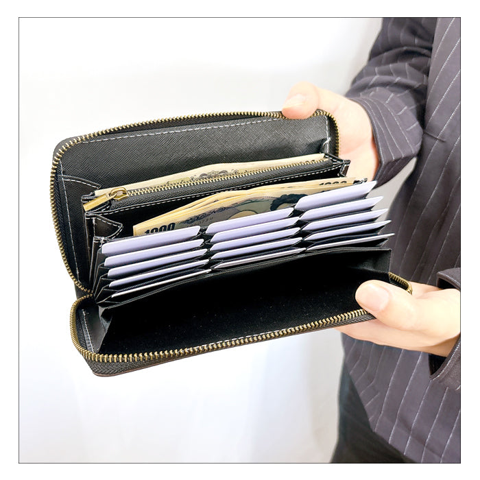 【財布の百貨店公式】 蛇腹 カードポケット付き 長財布 イタリア製 ミズーリベリー 本革 財布 ラウンド型ファスナー メンズ レディース イタリアンレザー 【安心の返品保証付き】