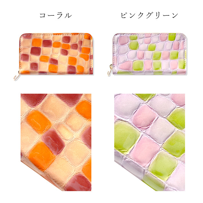 【財布の百貨店公式】 本革 コインケース ちょっと上品なステンドグラス レディース 小銭入れ ミニ財布 カード収納 コンパクト 型押し エナメル 【安心の返品保証付き】