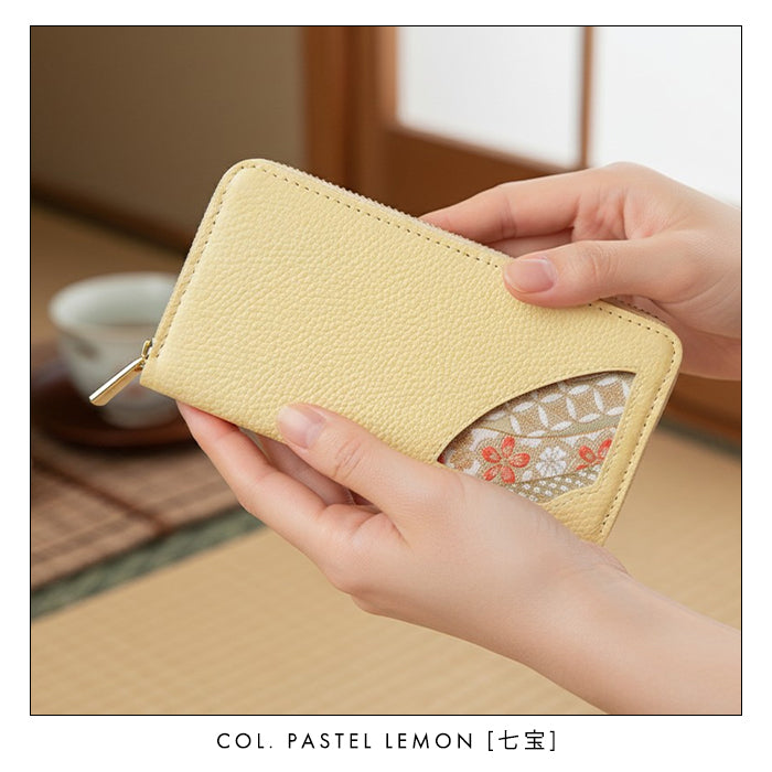 【財布の百貨店公式】 西陣織 本革 ニュアンス 鹿の子流し花文 「扇」 ラウンド型長財布 財布 長財布 カード収納【安心の返品保証付き】