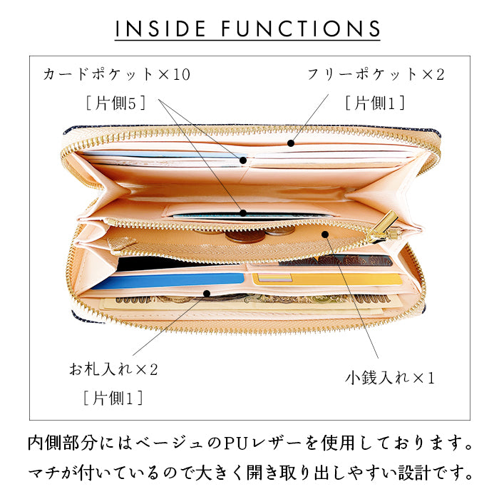 【財布の百貨店公式】 児島デニム 小さいドット 長財布 財布 ラウンド型ファスナー レディース メンズ カード収納 水玉 岡山デニム 日本製【安心の返品保証付き】