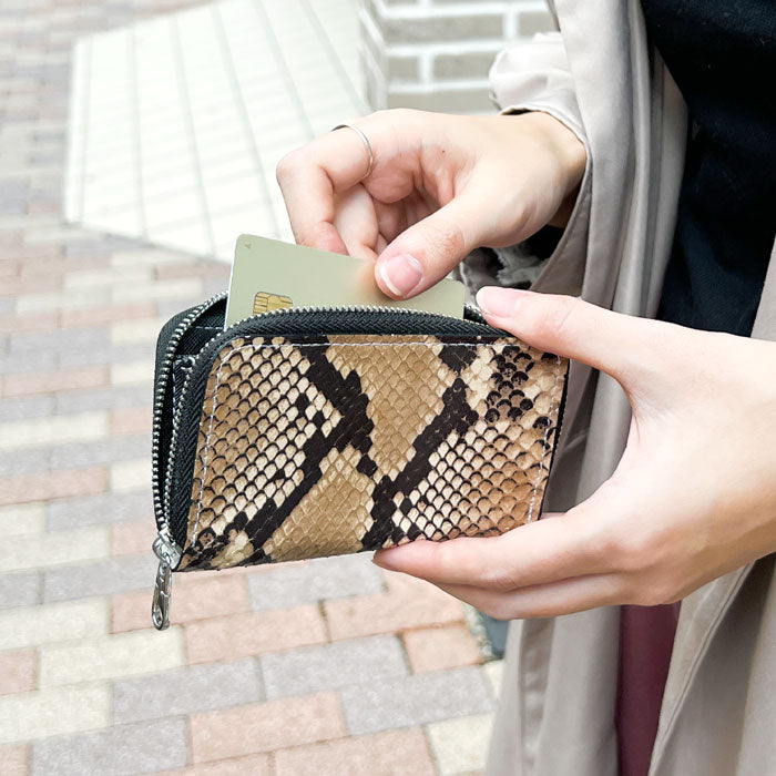 【財布の百貨店公式】 本革 ダイヤモンドパイソン コインケース ラウンドファスナー 小銭入れ メンズ レディース コンパクト 山羊革 ゴートレザー へび柄 ミニウォレット 【安心の返品保証付き】