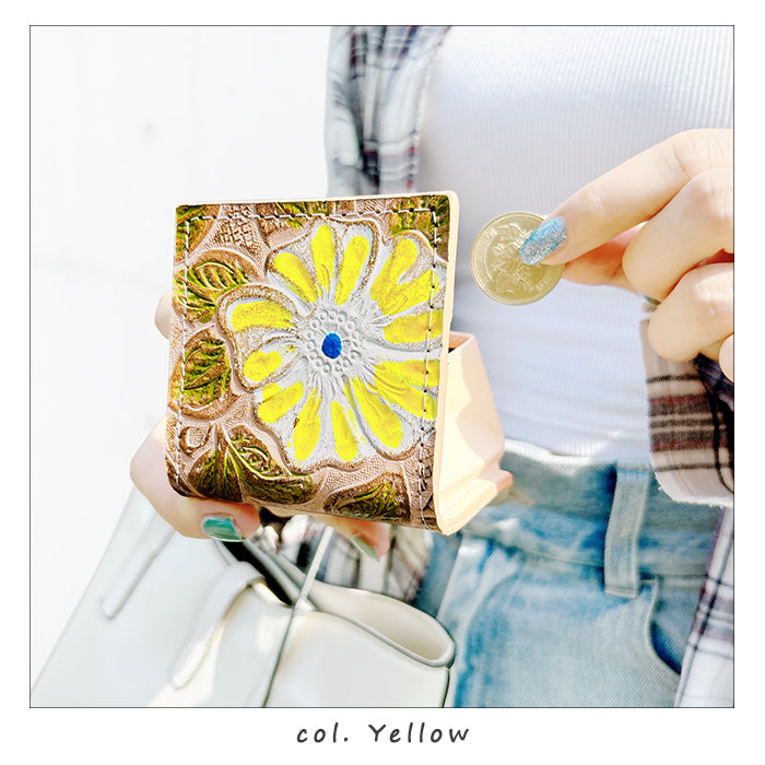 【財布の百貨店公式】 ボックス型 コインケース レトロな花型押し 本革 レディース 小銭入れ コンパクト スリム 薄型 【安心の返品保証付き】